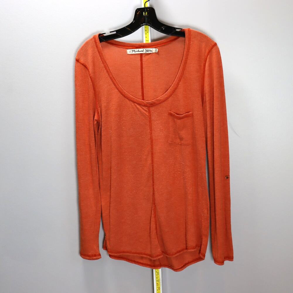 Michael Stars Burnt Orange Long‎ Sleeve V-Neck Pocket Tee OS